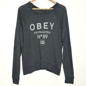 Obey Propaganda No 89 Sweatshirt Gray Graphic Crewneck Womens M